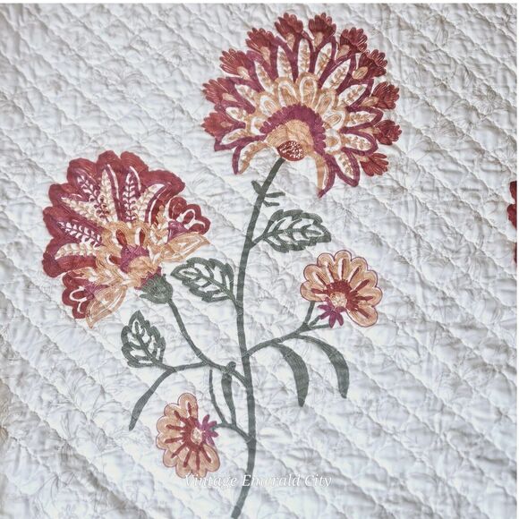 Vtg Double Full size Curio Quilt Reversible Flower Embroidered Bedspread Blanket - Picture 3 of 15